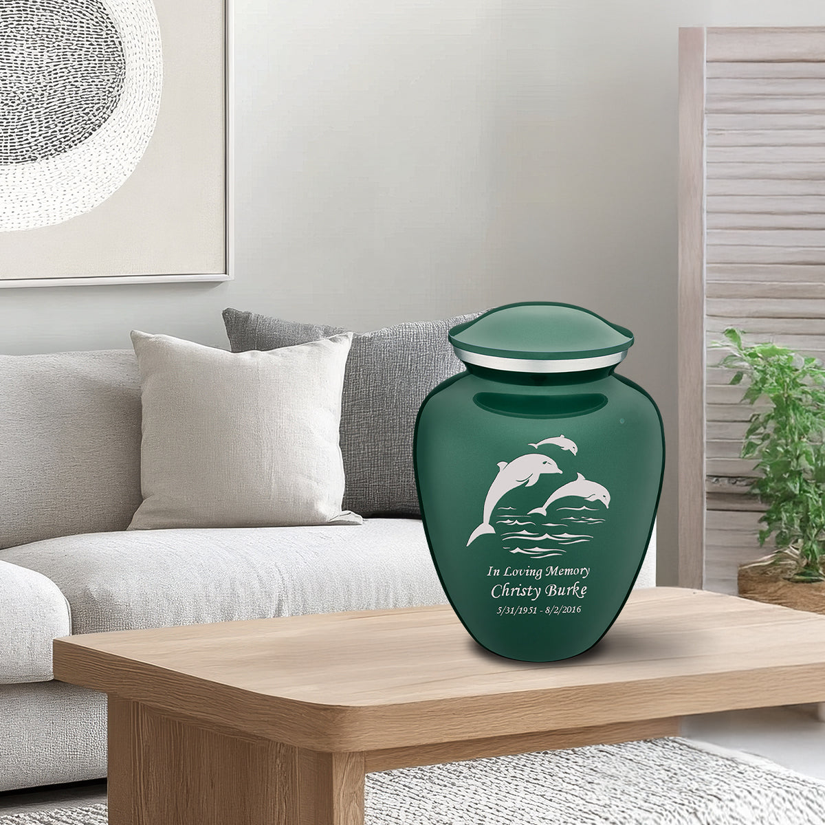Adult Embrace Green Dolphins Cremation Urn