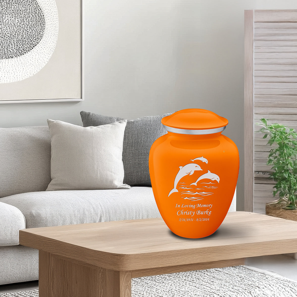 Adult Embrace Burnt Orange Dolphins Cremation Urn