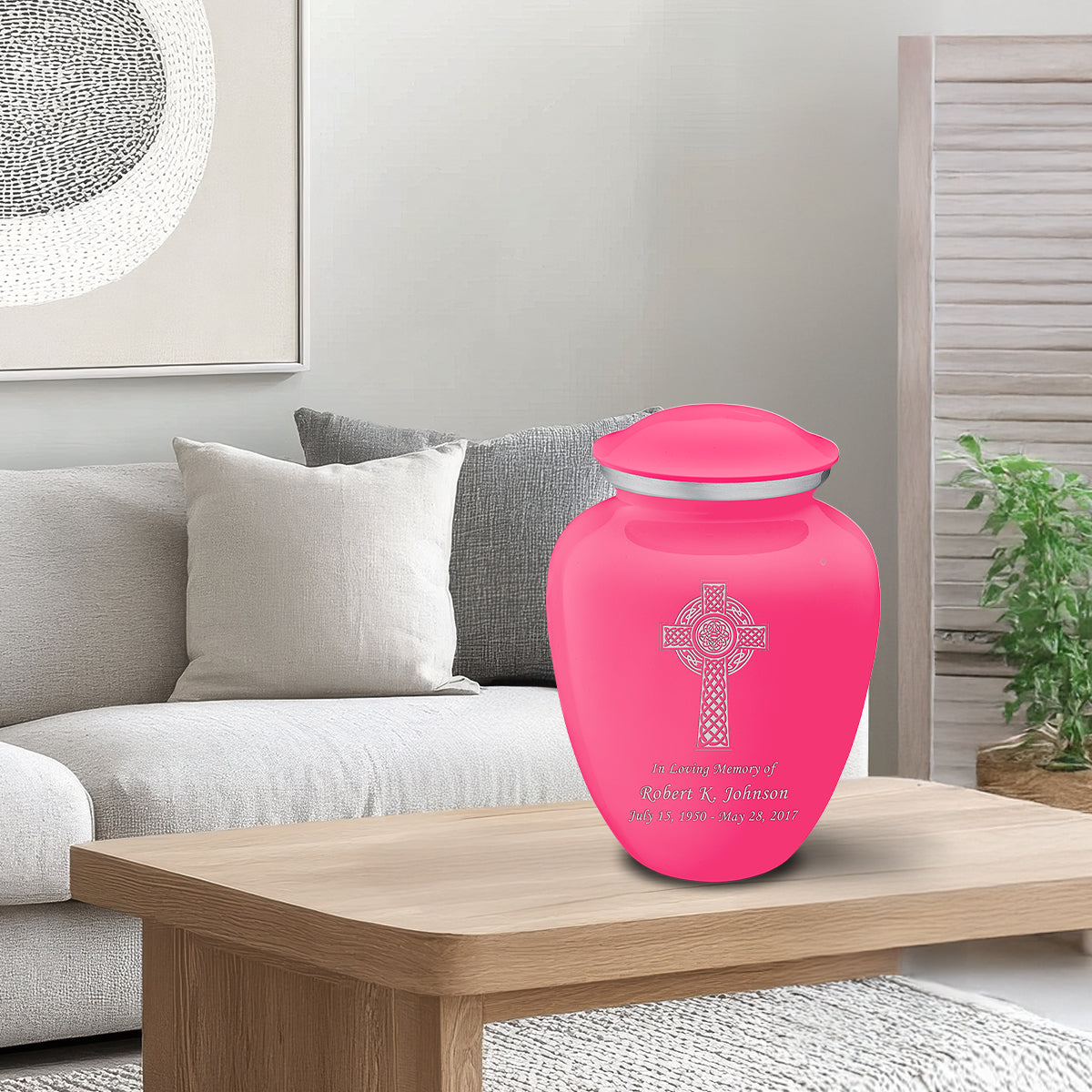 Adult Embrace Bright Pink Celtic Cross Cremation Urn