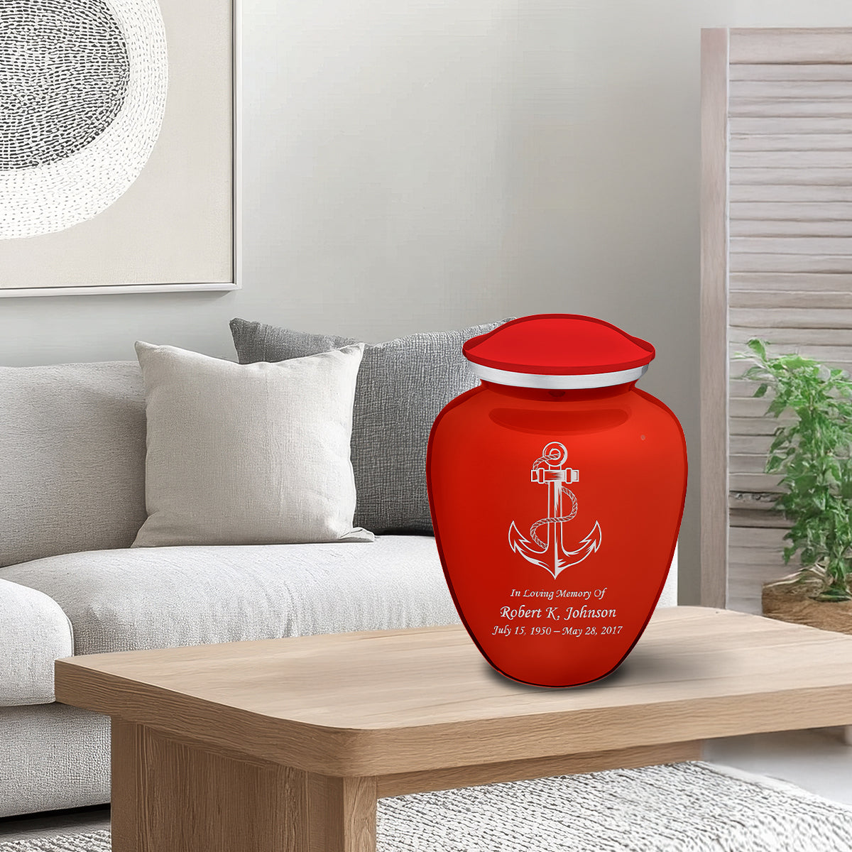 Adult Embrace Bright Red Anchor Cremation Urn
