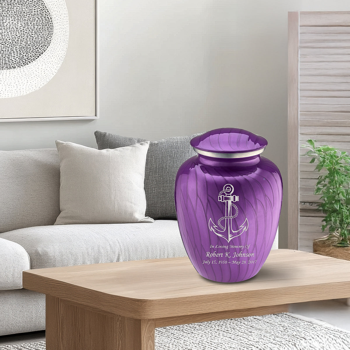 Adult Embrace Pearl Purple Anchor Cremation Urn
