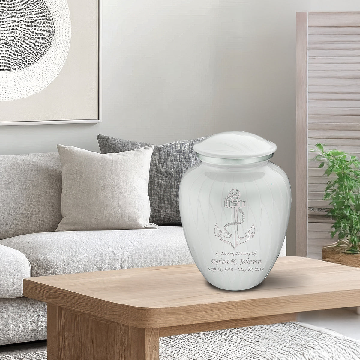 Adult Embrace Pearl White Anchor Cremation Urn