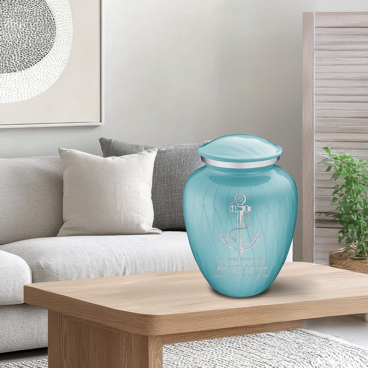 Adult Embrace Pearl Light Blue Anchor Cremation Urn