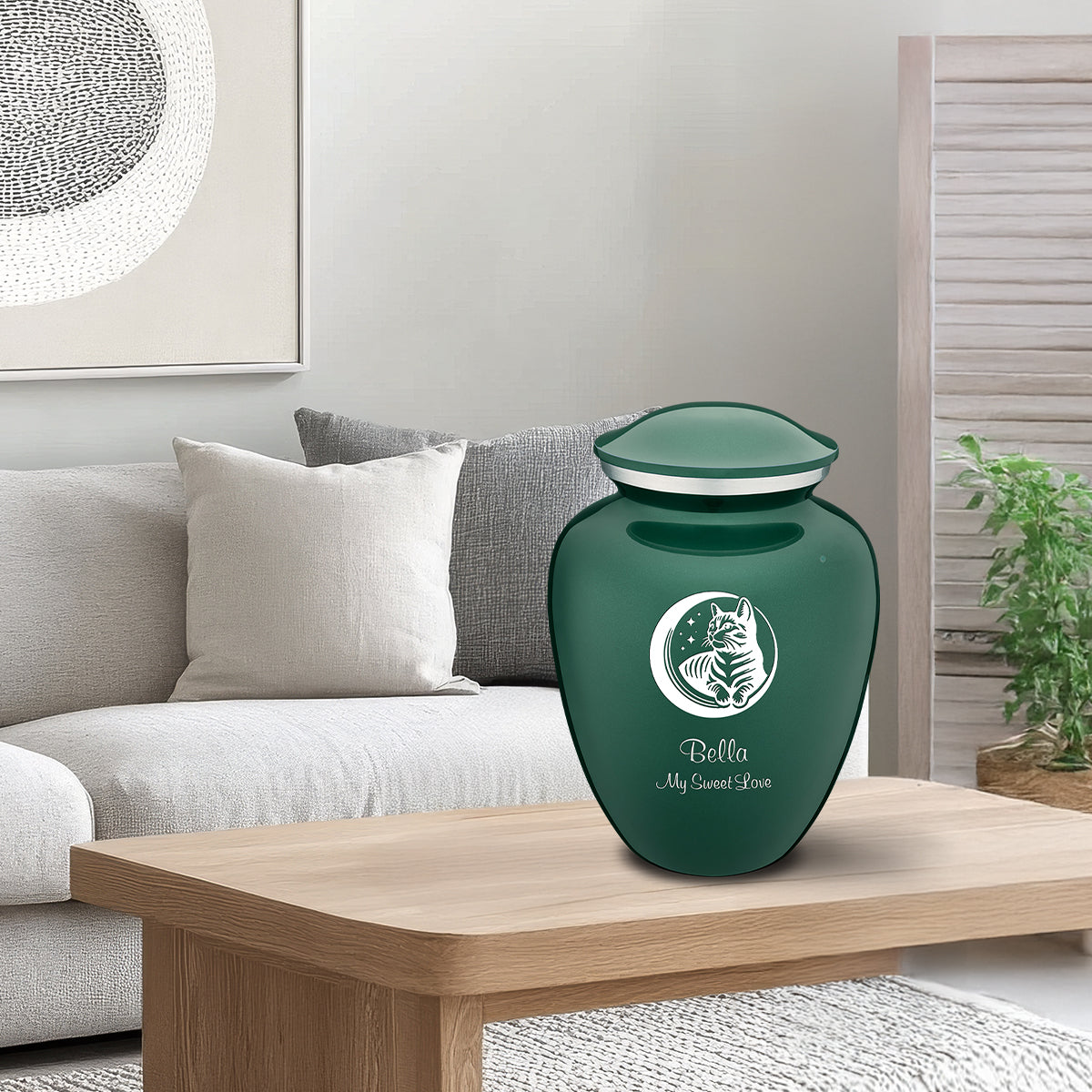 Large Embrace Green Pet Cute Cat Cremation Urn