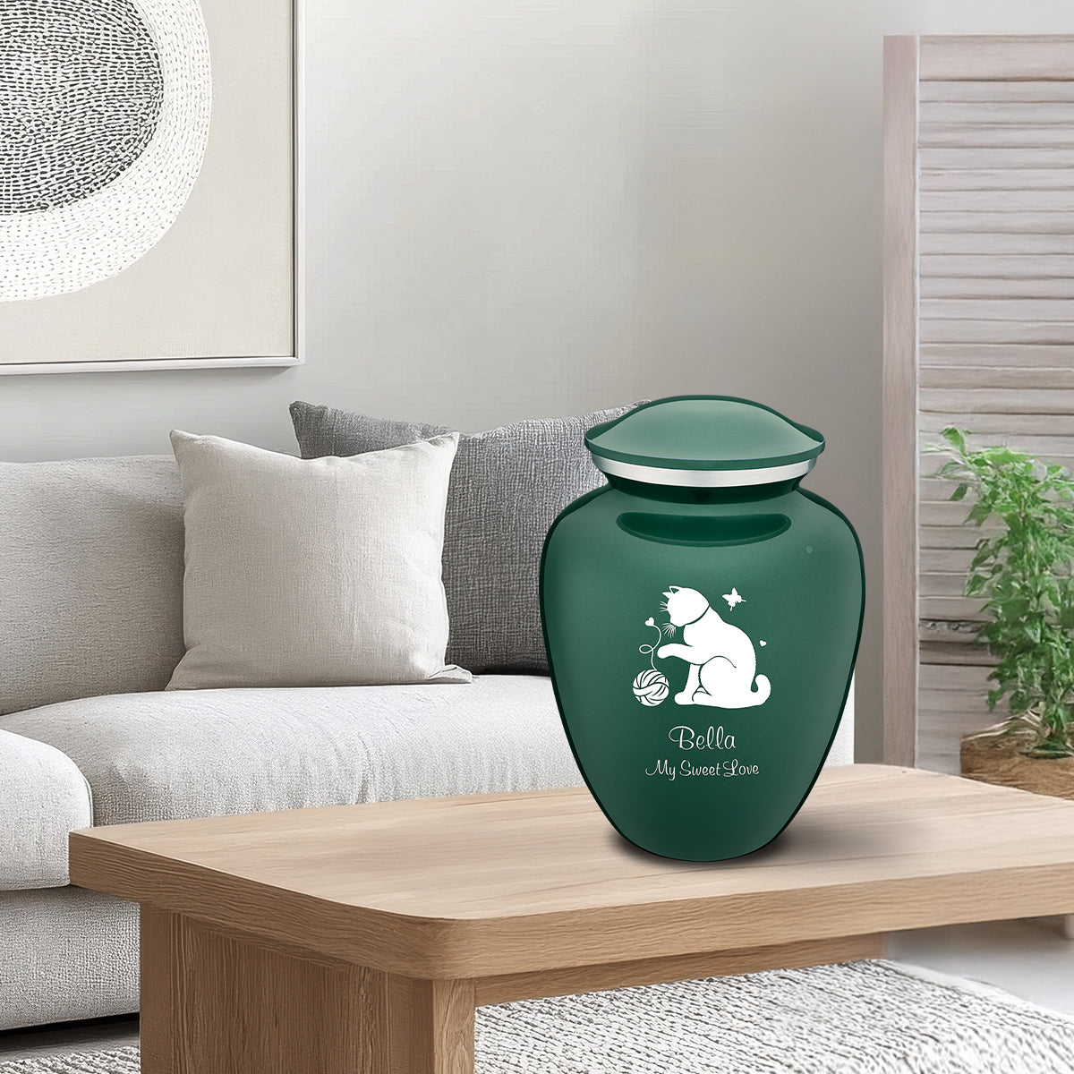 Large Embrace Green Pet Fun Cat Cremation Urn