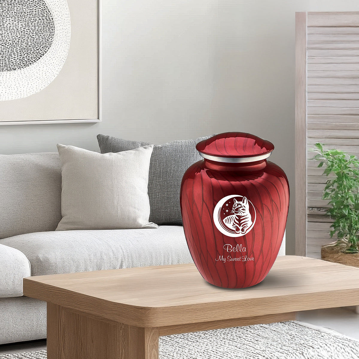 Large Embrace Pearl Bright Red  Pet Cute Cat Cremation Urn