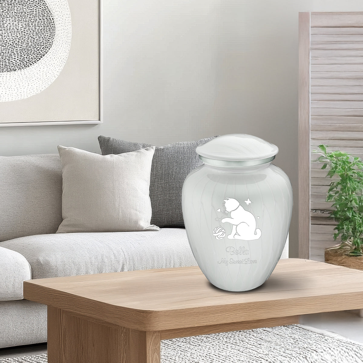 Large Embrace Pearl White Pet Fun Cat Cremation Urn