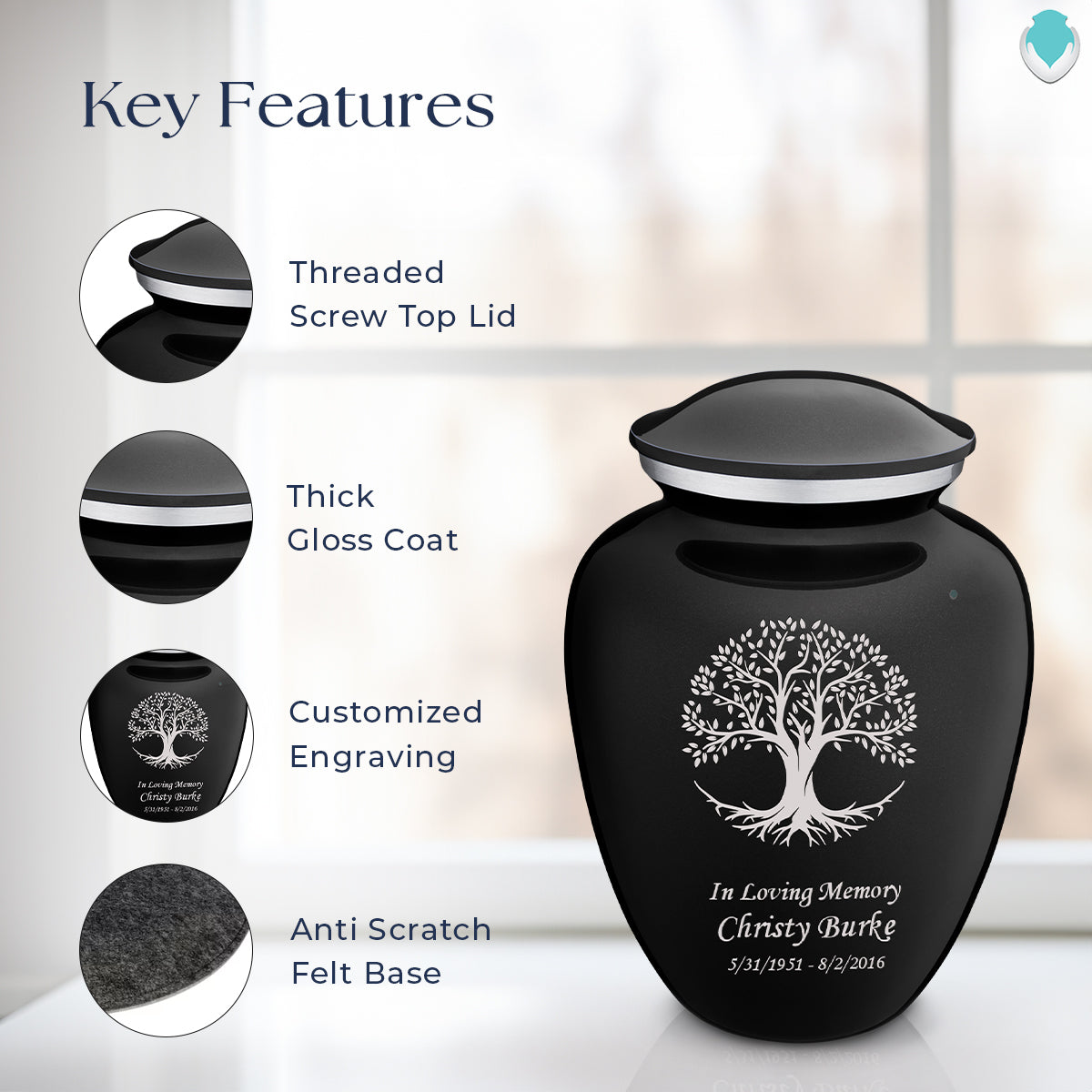 Adult Embrace Black Tree of Life Cremation Urn