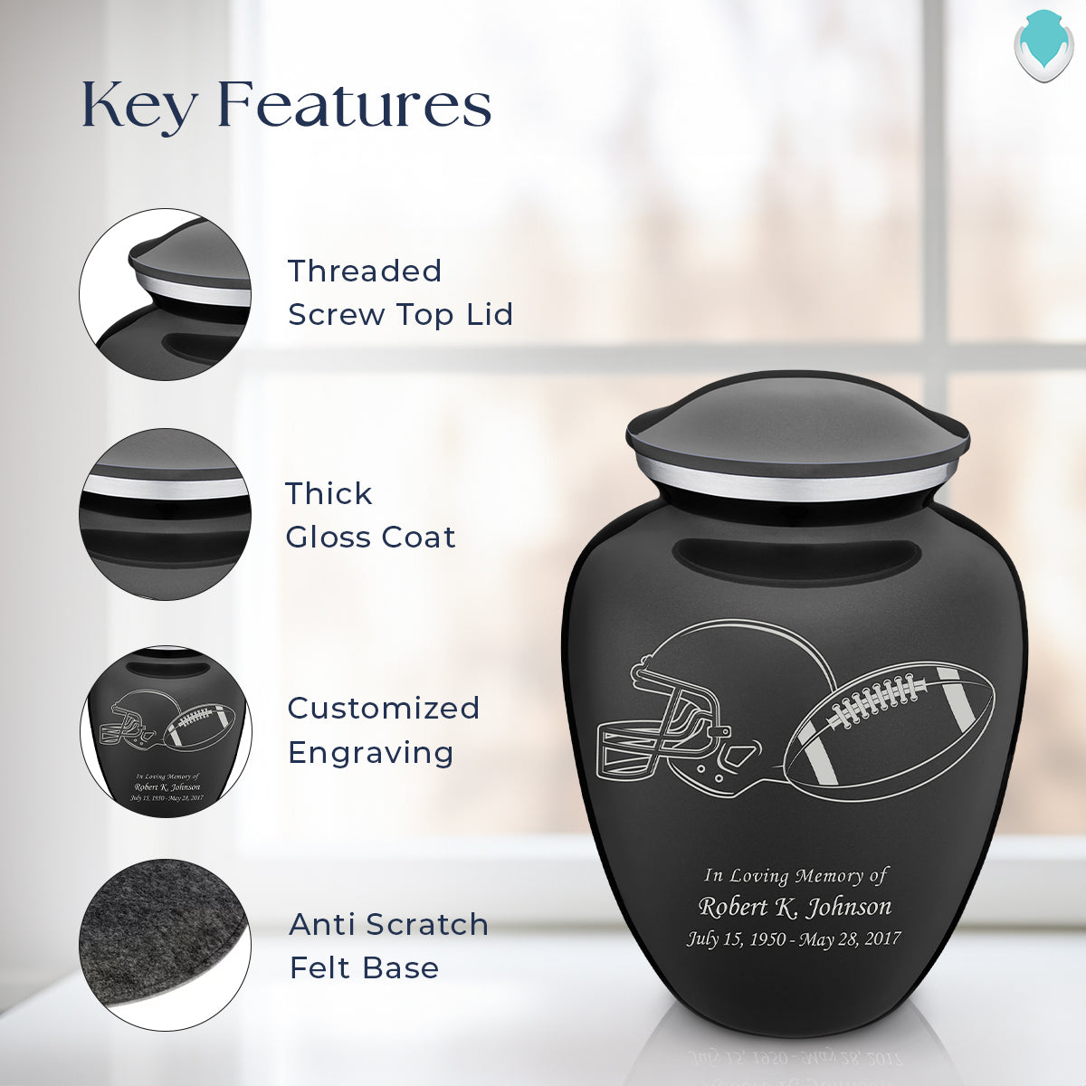 Adult Embrace Charcoal Football Cremation Urn
