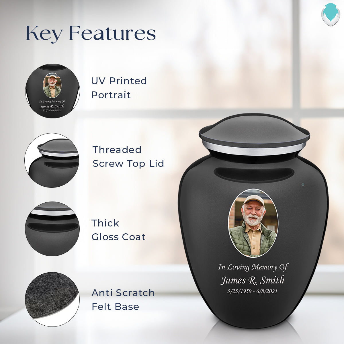 Adult Embrace Charcoal Portrait Cremation Urn