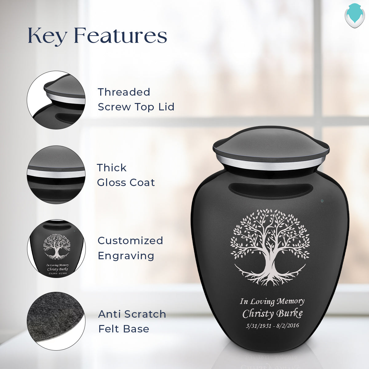 Adult Embrace Charcoal Tree of Life Cremation Urn