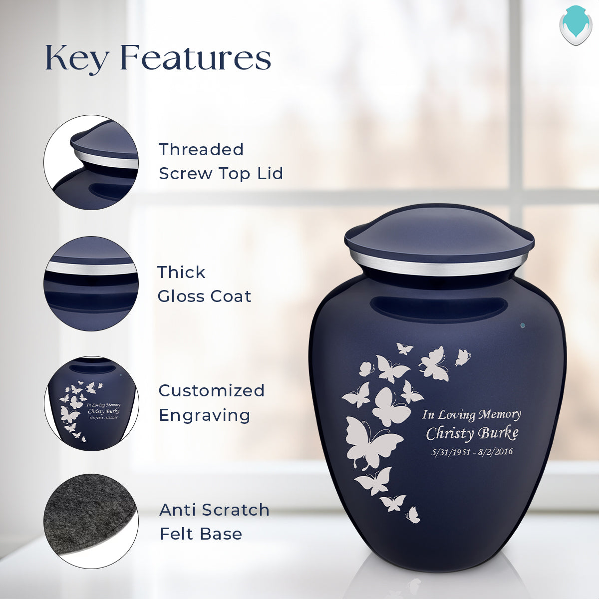 Adult Embrace Cobalt Blue Butterfly Cremation Urn