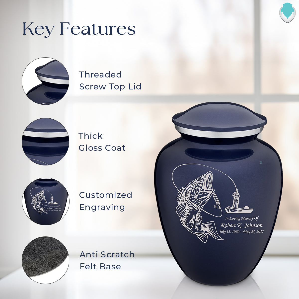 Adult Embrace Cobalt Blue Fishing Cremation Urn