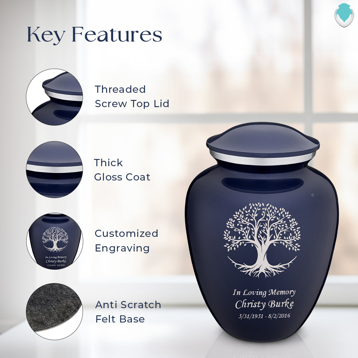 Adult Embrace Cobalt Blue Tree of Life Cremation Urn