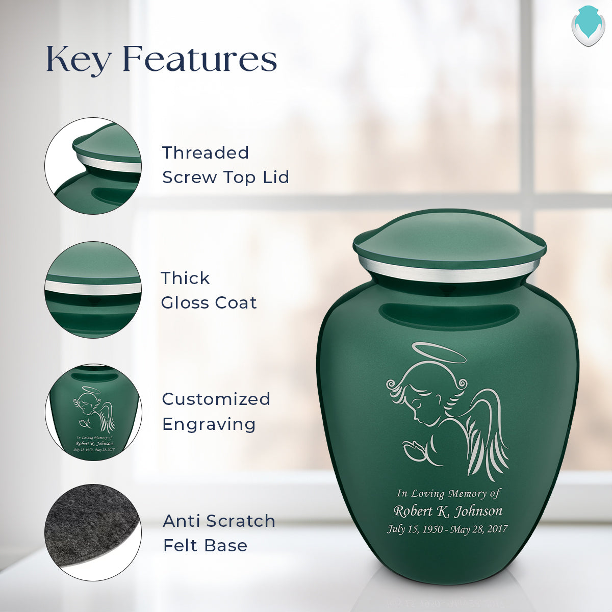 Adult Embrace Green Angel Cremation Urn