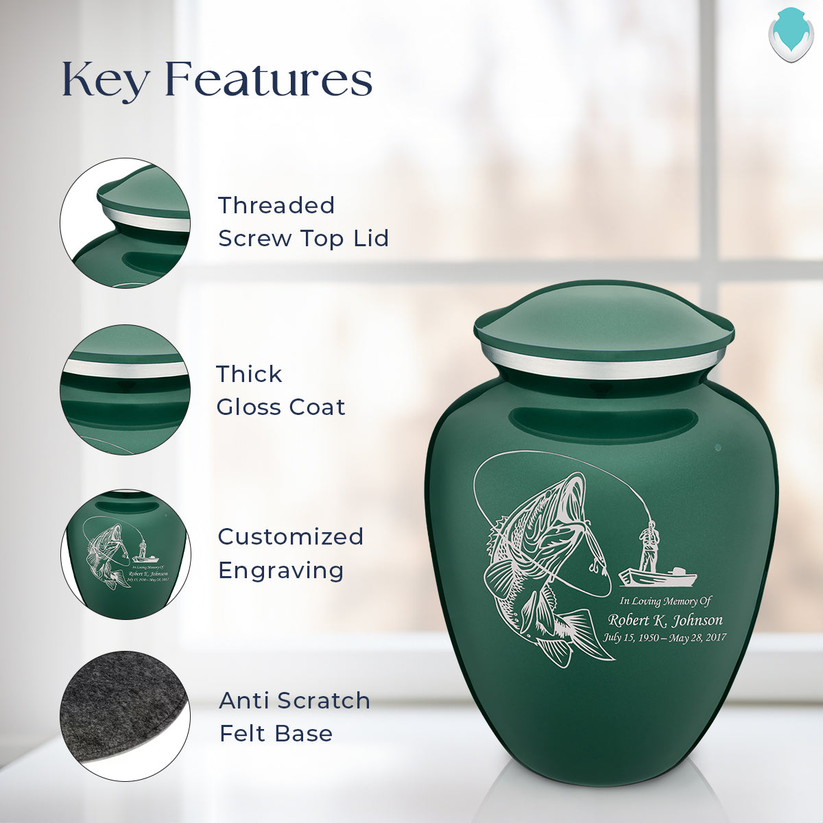 Adult Embrace Green Fishing Cremation Urn