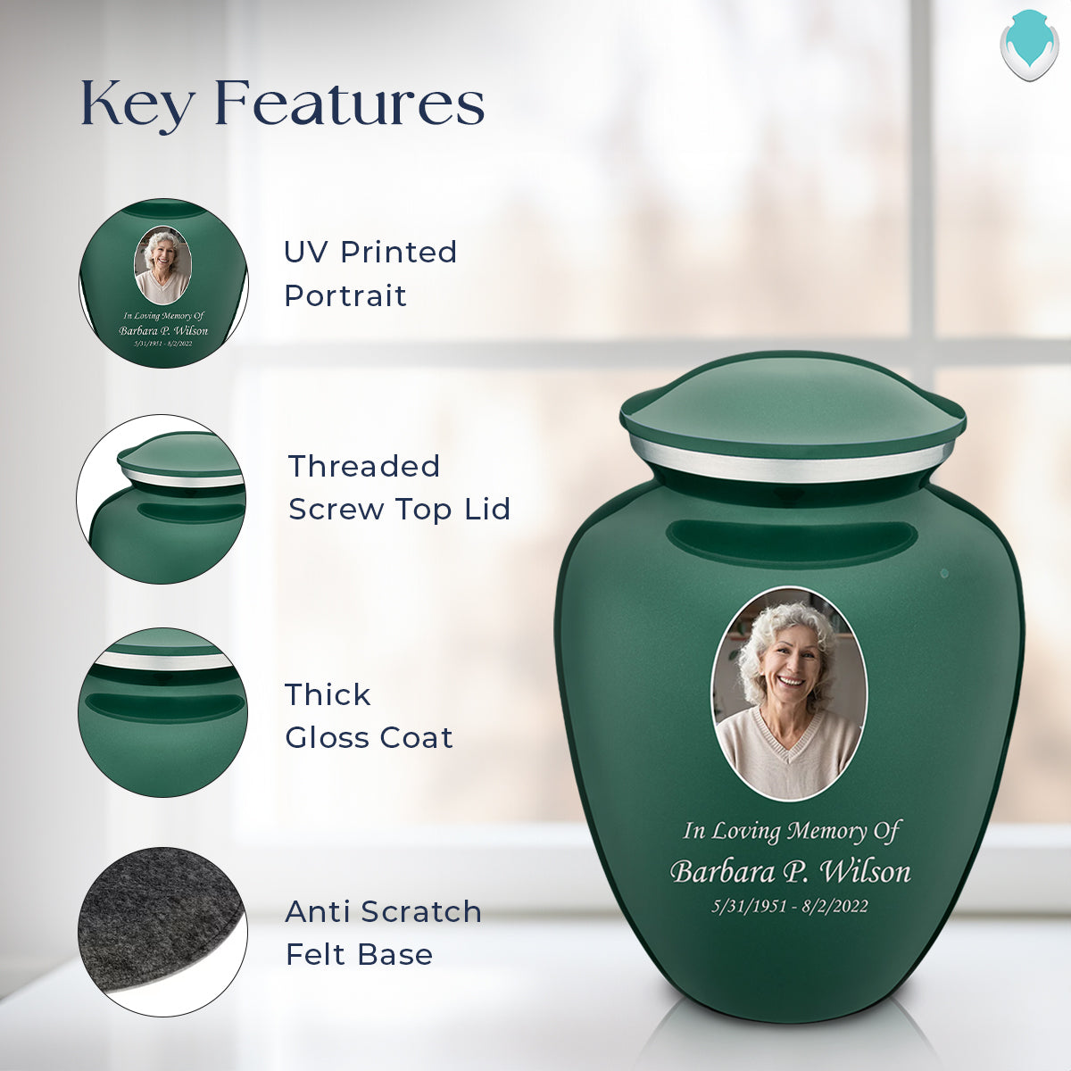 Adult Embrace Green Portrait Cremation Urn