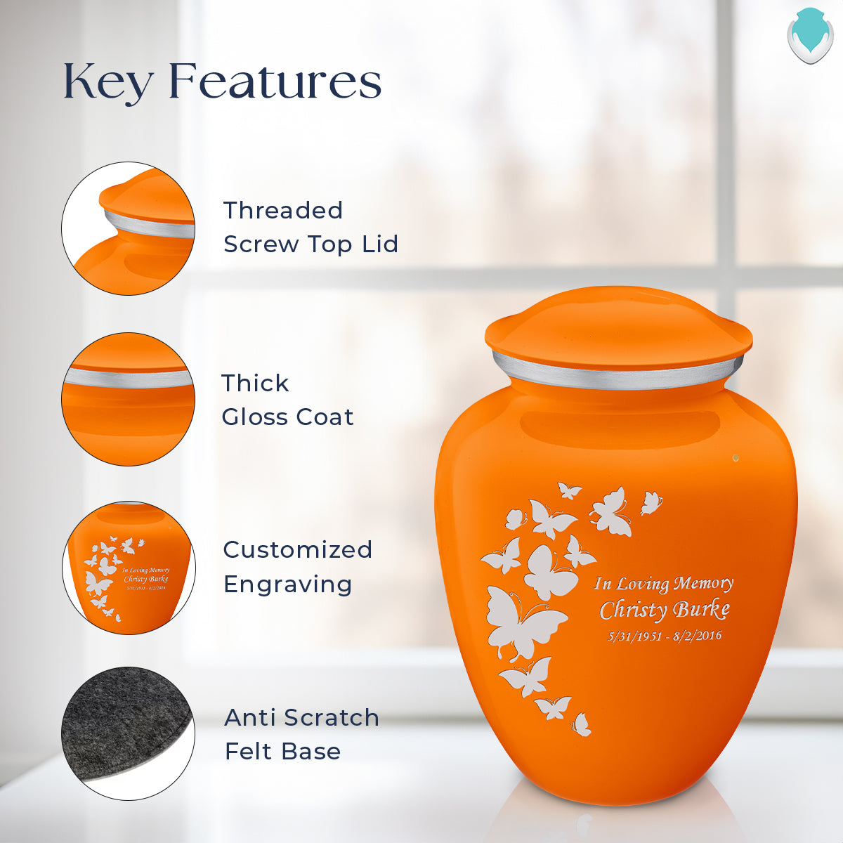 Adult Embrace Burnt Orange Butterfly Cremation Urn