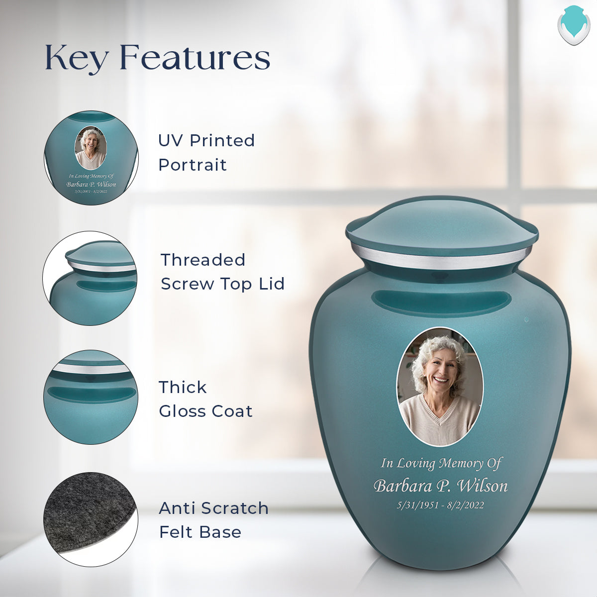 Adult Embrace Teal Portrait Cremation Urn