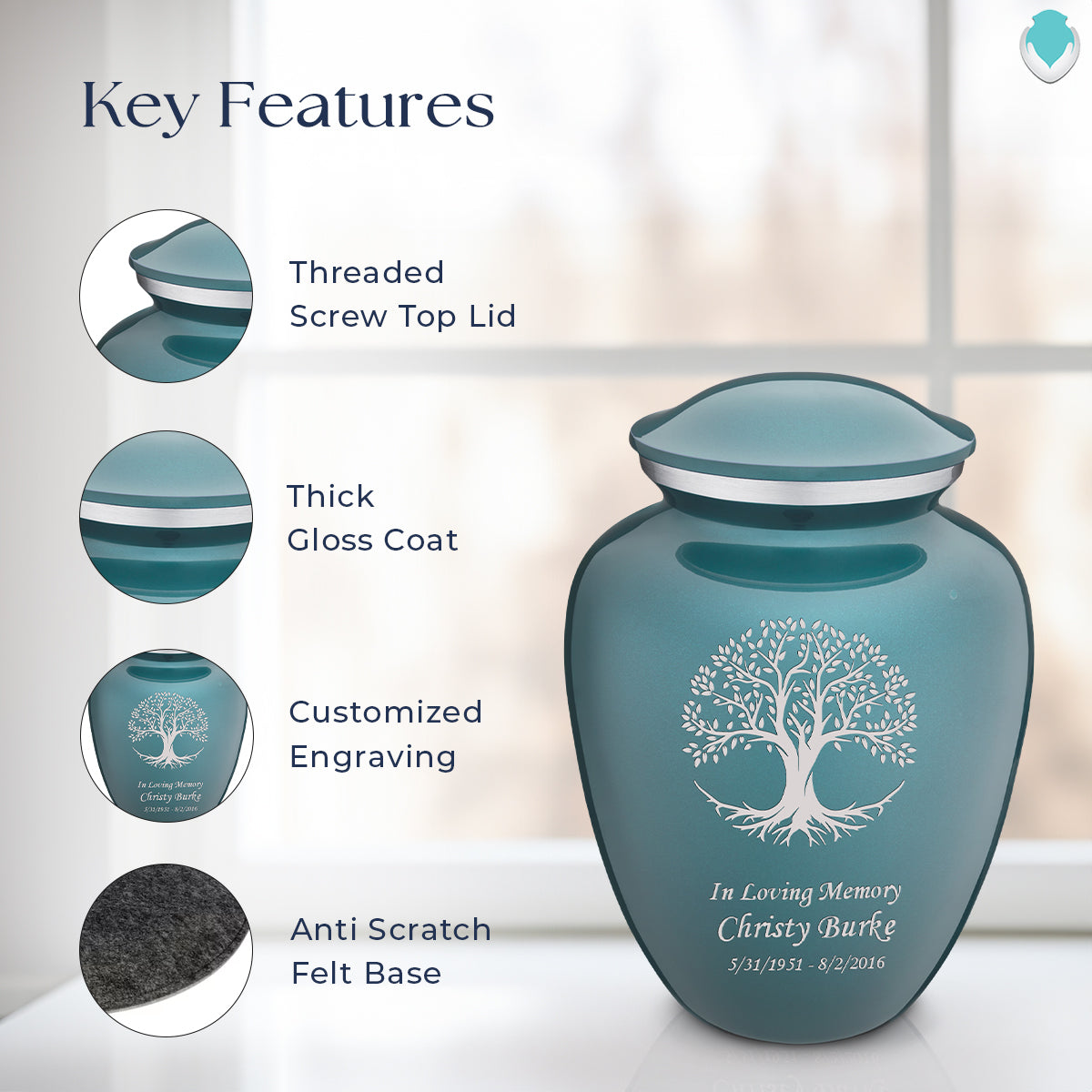 Adult Embrace Teal Tree of Life Cremation Urn