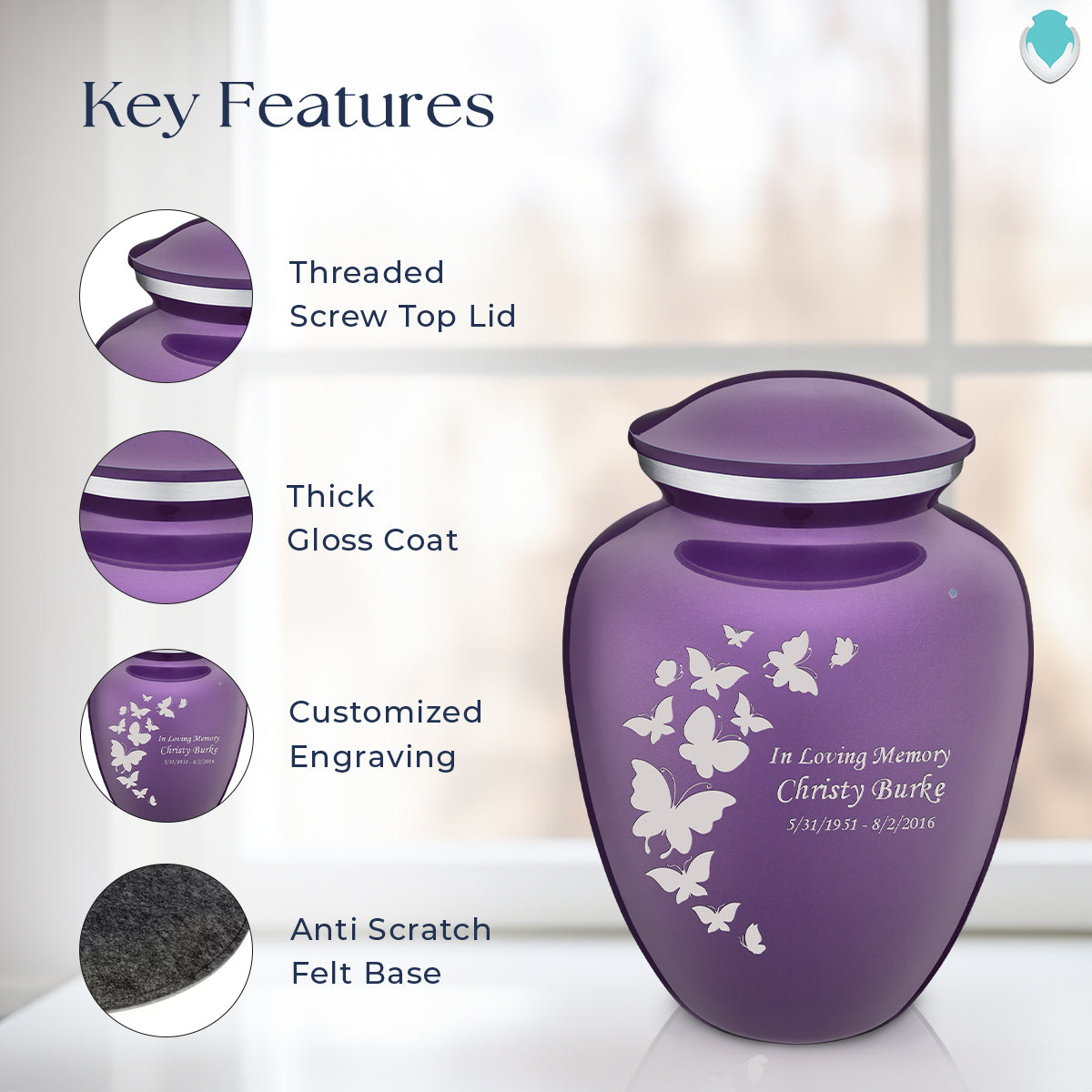Adult Embrace Purple Butterfly Cremation Urn