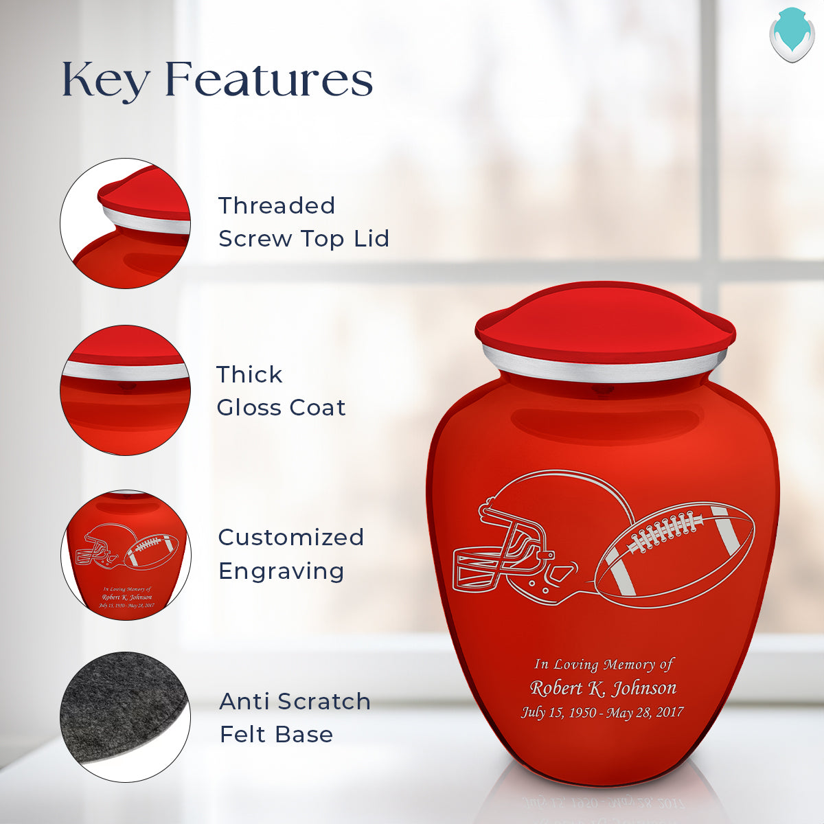 Adult Embrace Bright Red Football Cremation Urn