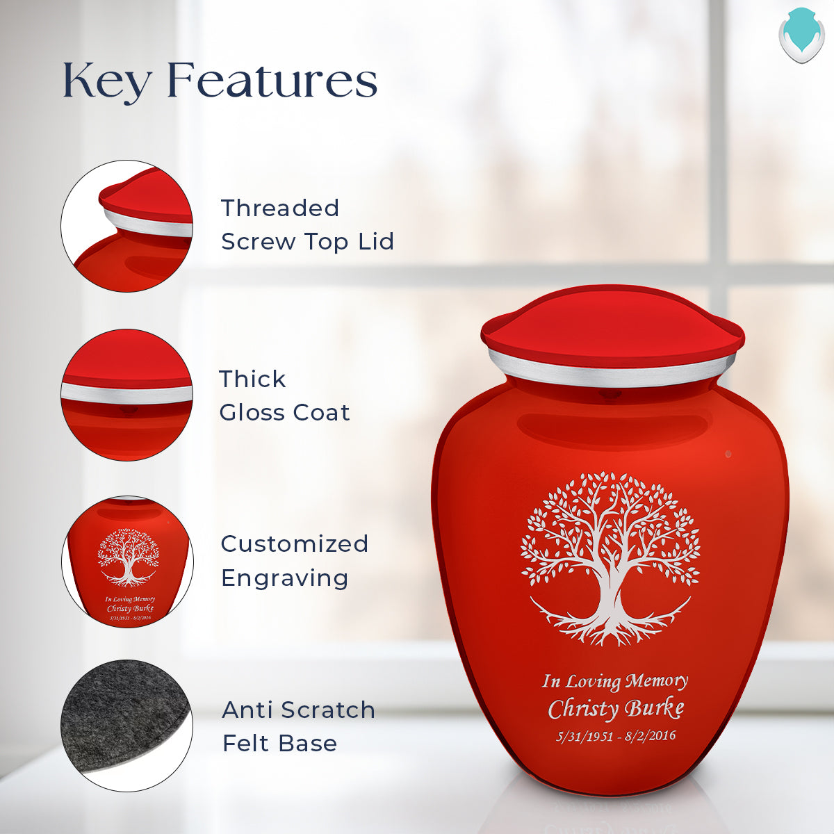 Adult Embrace Bright Red Tree of Life Cremation Urn