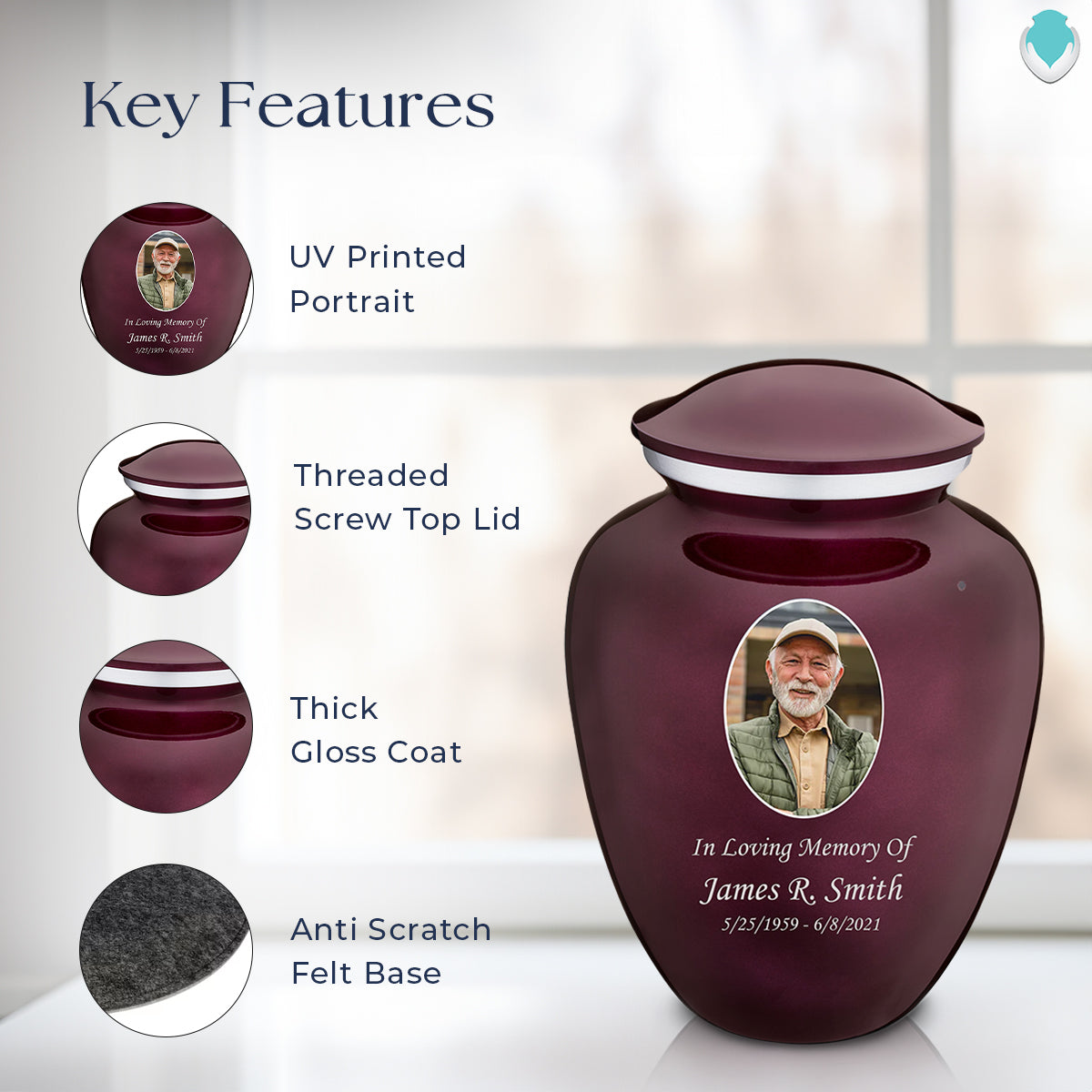 Adult Embrace Cherry Purple Portrait Cremation Urn
