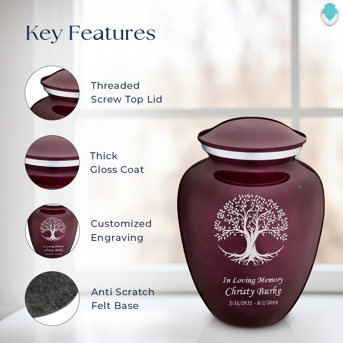 Adult Embrace Cherry Purple Tree of Life Cremation Urn