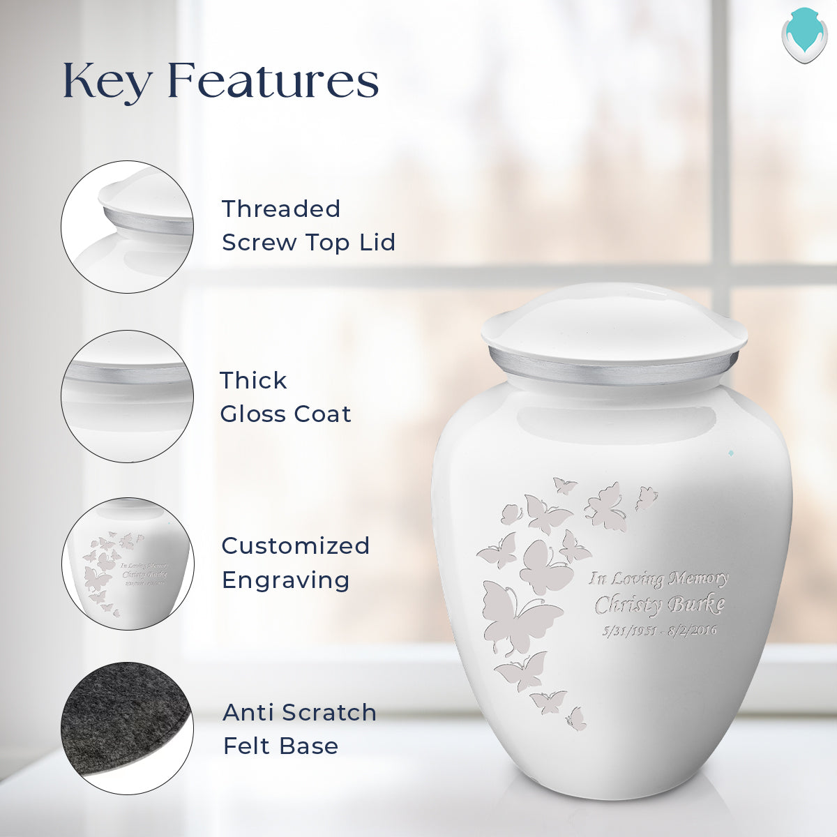Adult Embrace White Butterfly Cremation Urn