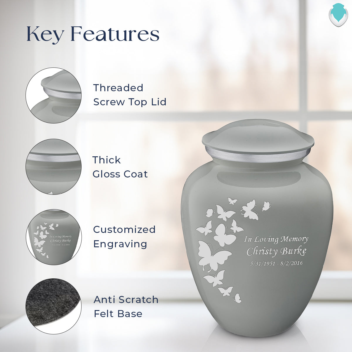 Adult Embrace Slate Grey Butterfly Cremation Urn