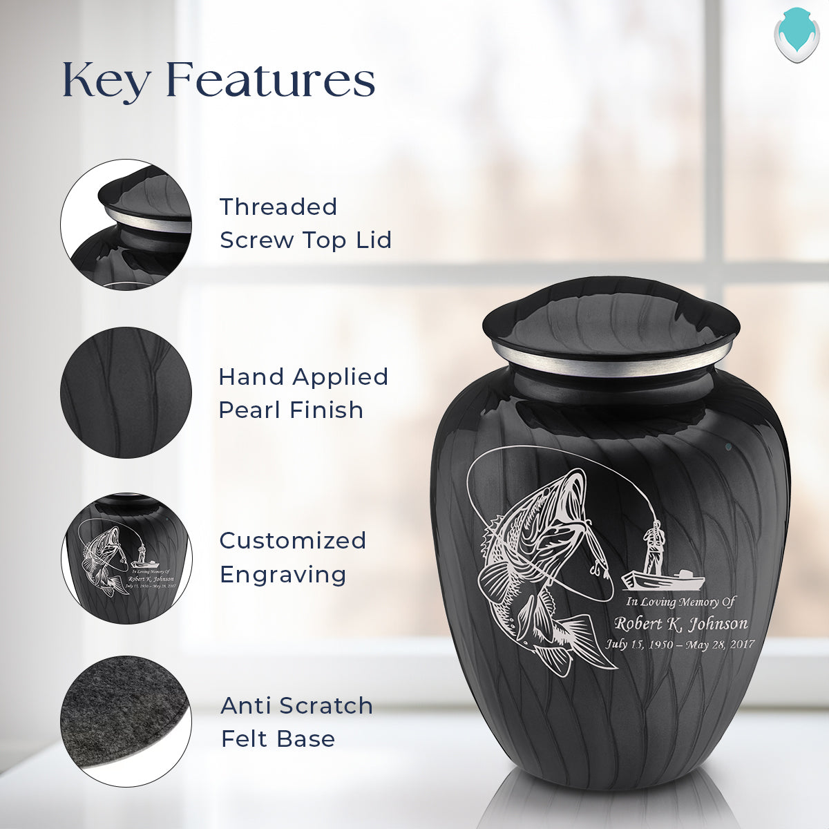 Adult Embrace Pearl Black Fishing Cremation Urn