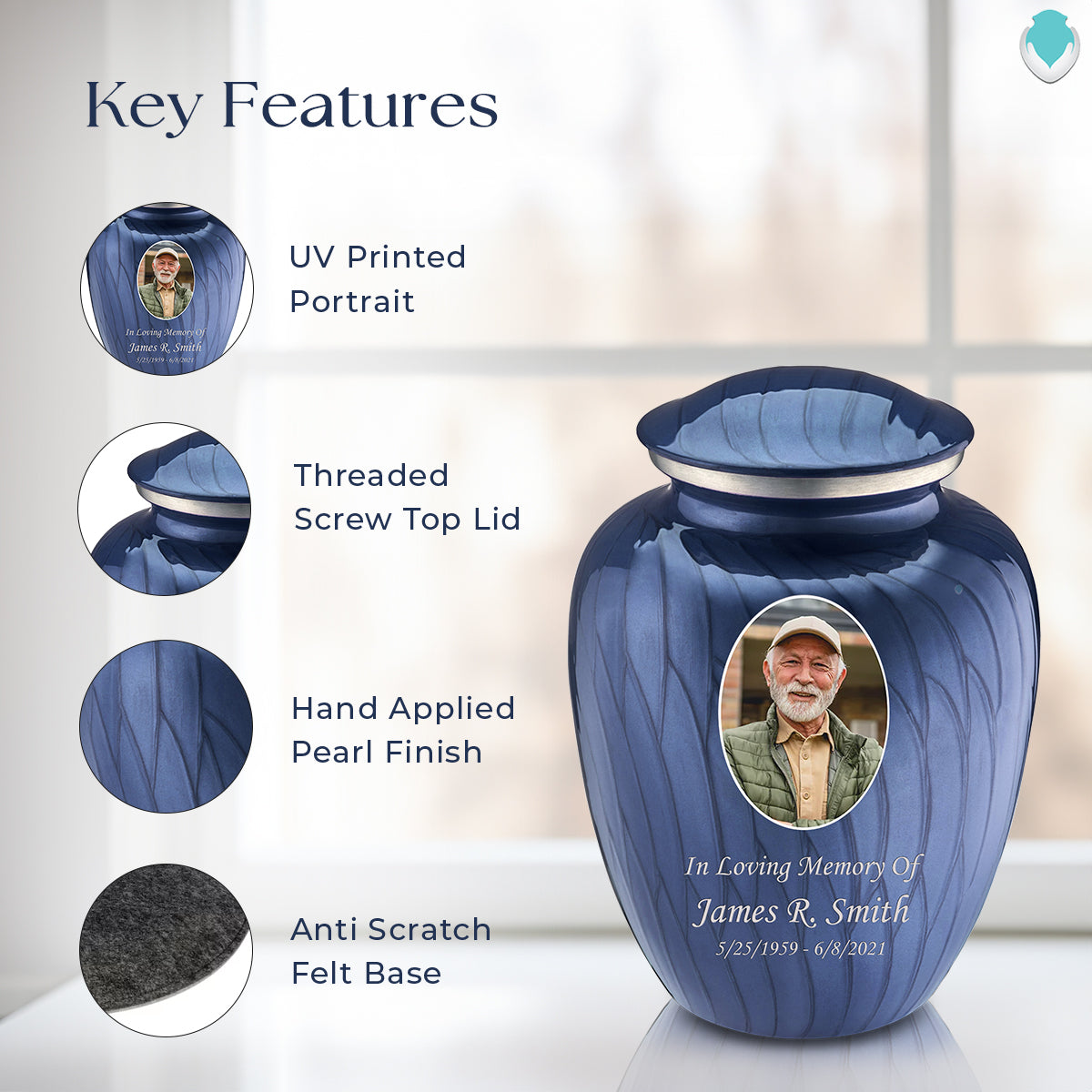 Adult Embrace Pearl Cobalt Blue Portrait Cremation Urn