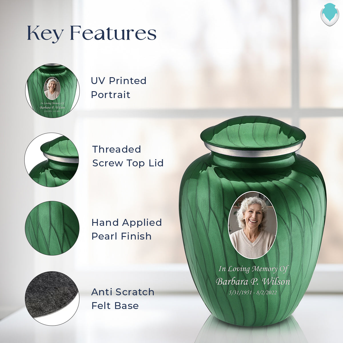 Adult Embrace Pearl Green Portrait Cremation Urn