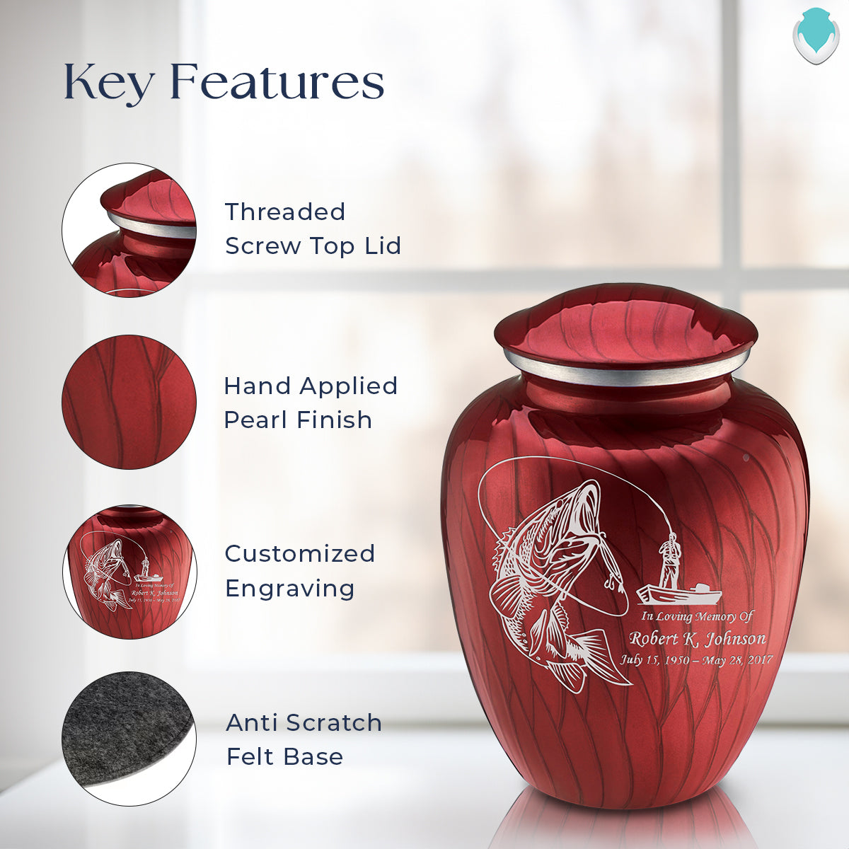 Adult Embrace Pearl Candy Red Fishing Cremation Urn