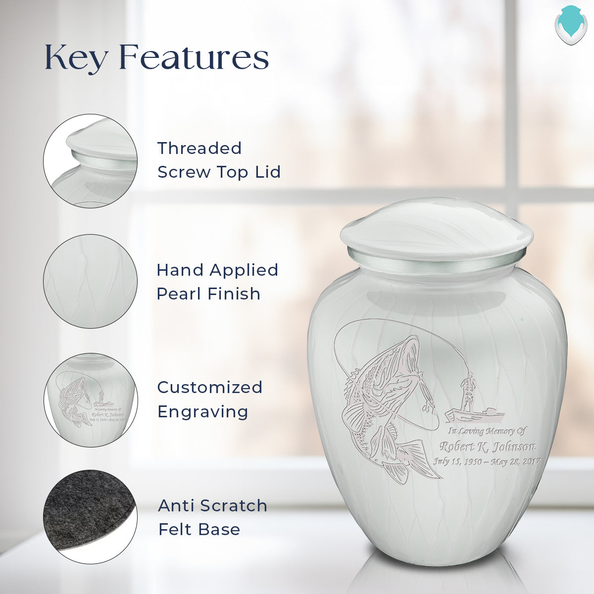 Adult Embrace Pearl White Fishing Cremation Urn