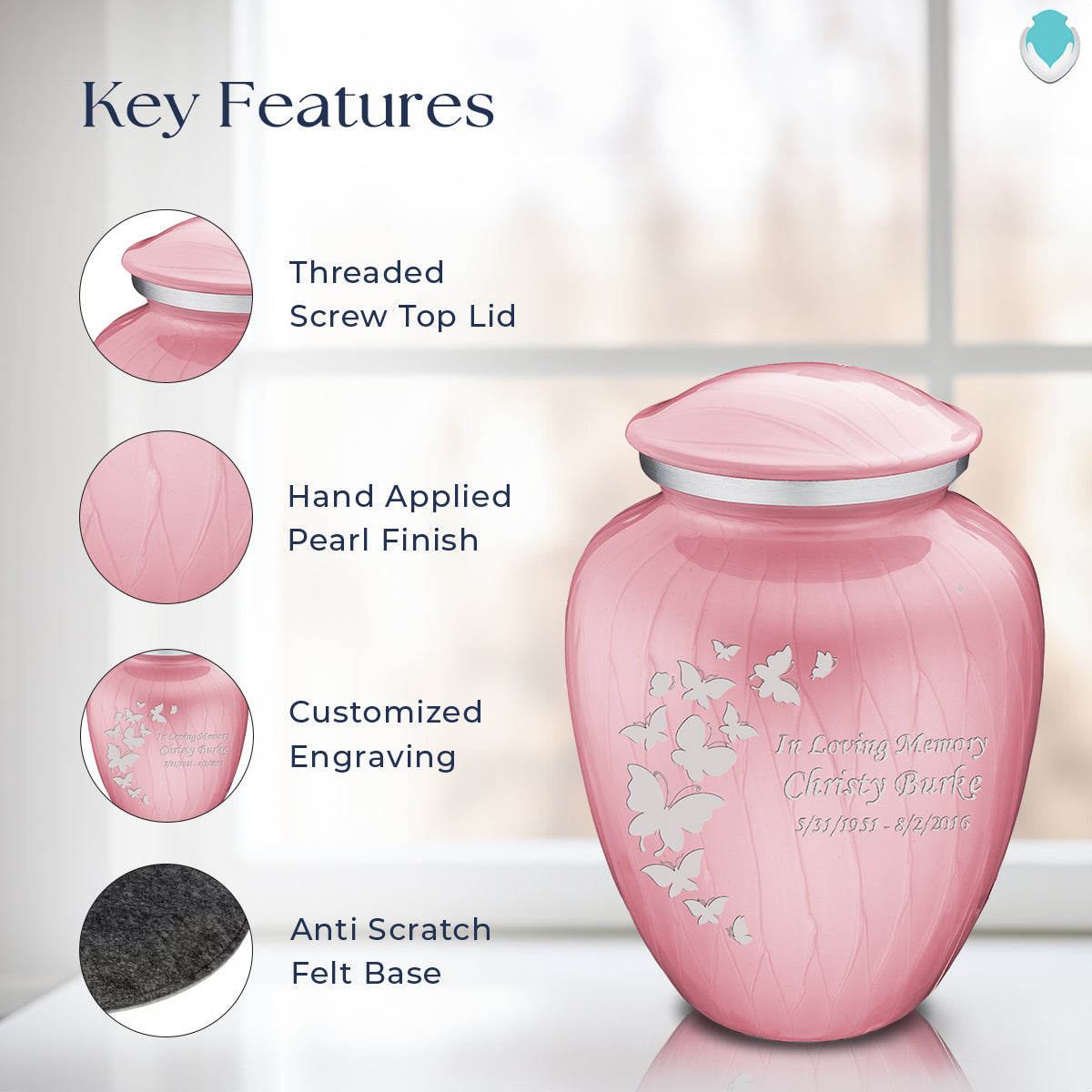 Adult Embrace Pearl Pink Butterfly Cremation Urn