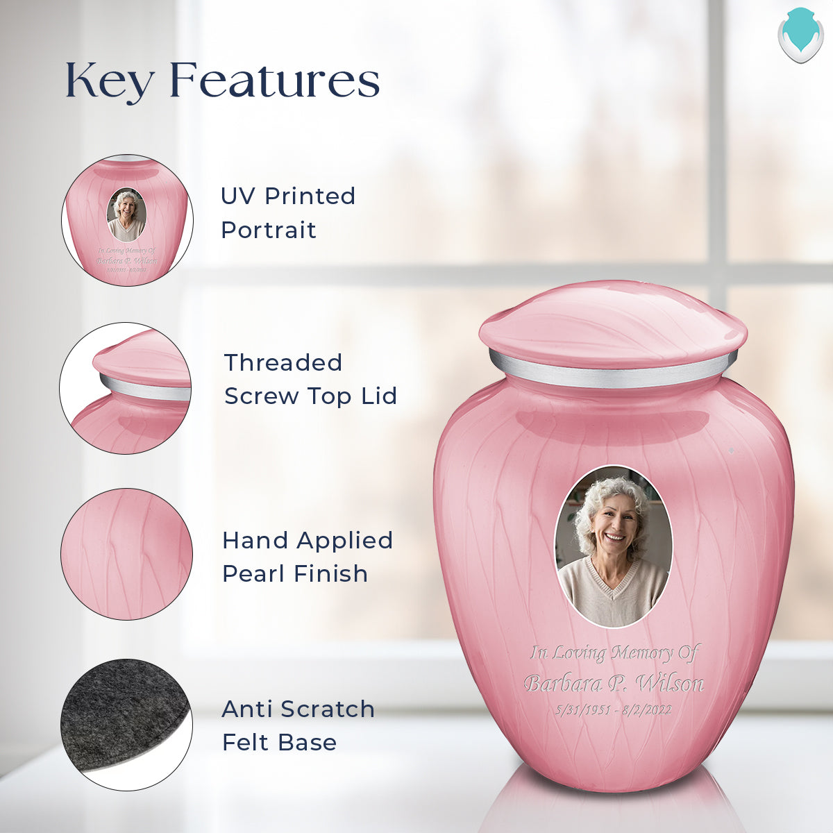 Adult Embrace Pearl Pink Portrait Cremation Urn