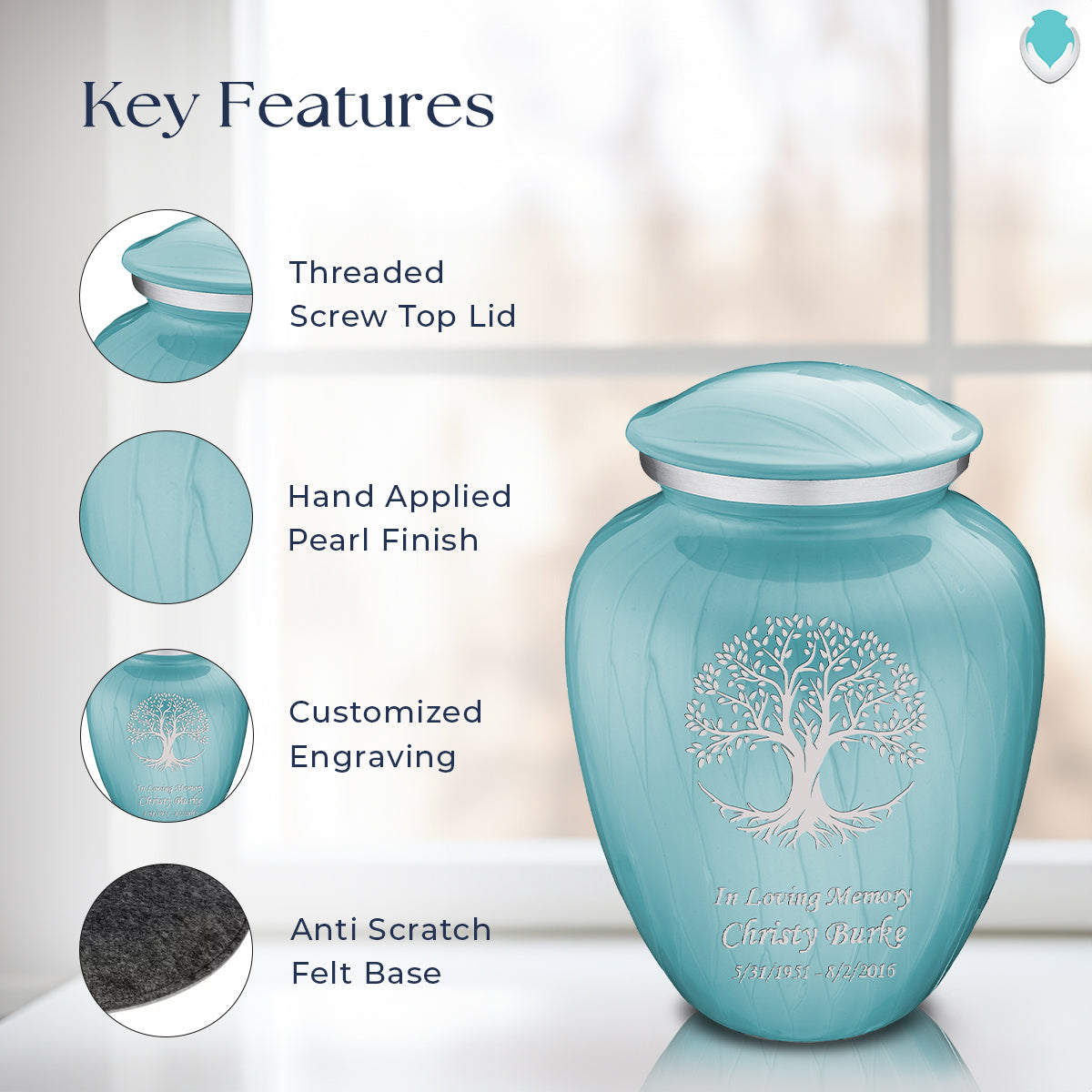 Adult Embrace Pearl Light Blue Tree of Life Cremation Urn