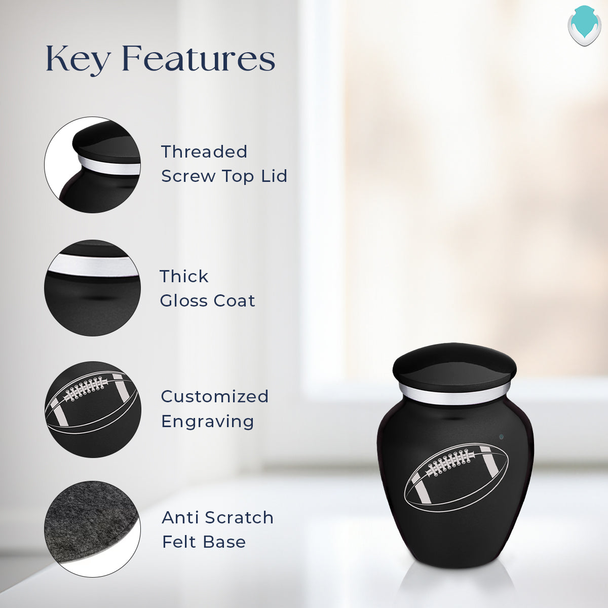 Keepsake Embrace Black Football Cremation Urn