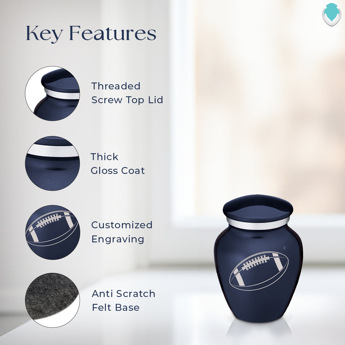 Keepsake Embrace Cobalt Football Cremation Urn