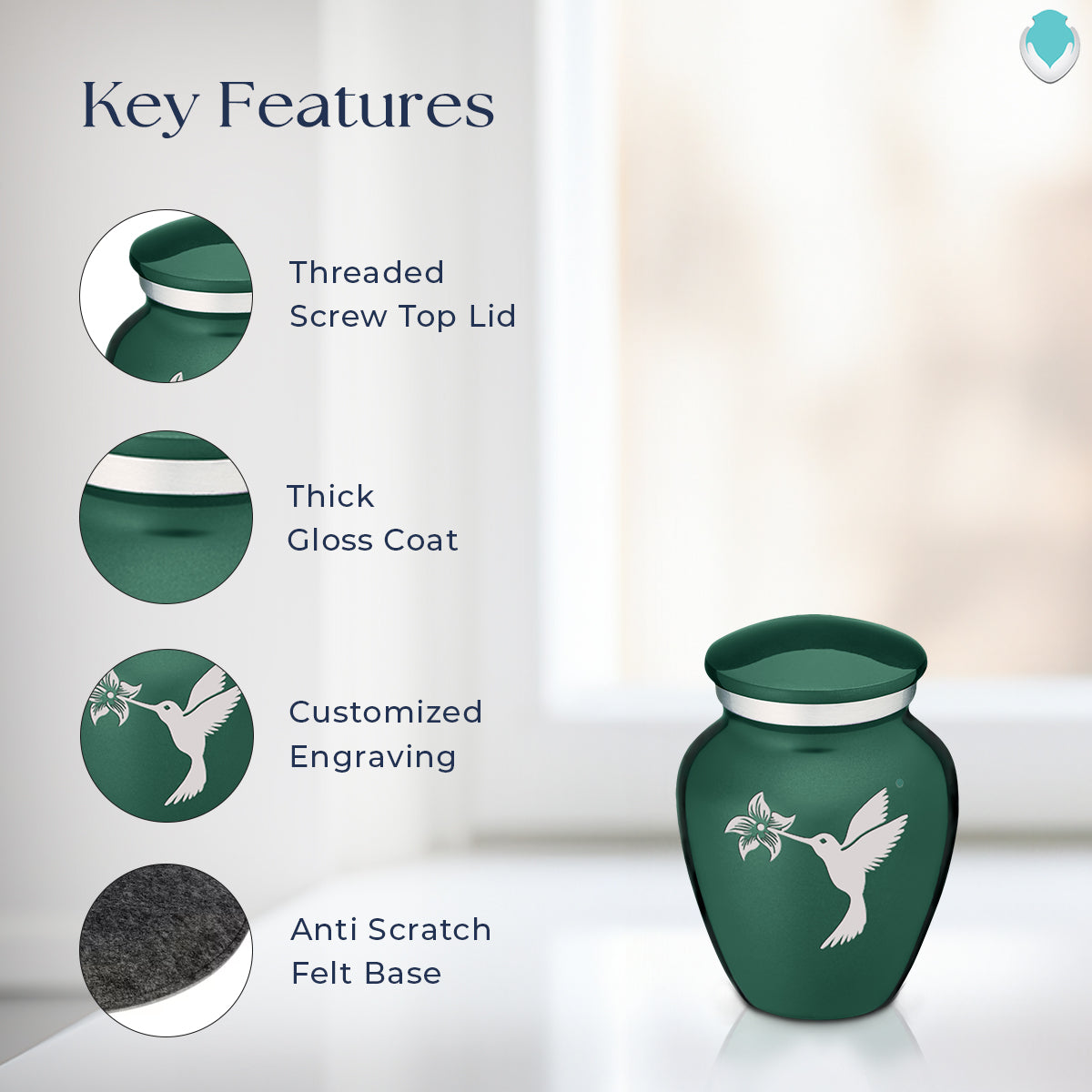 Keepsake Embrace Green Hummingbird Cremation Urn