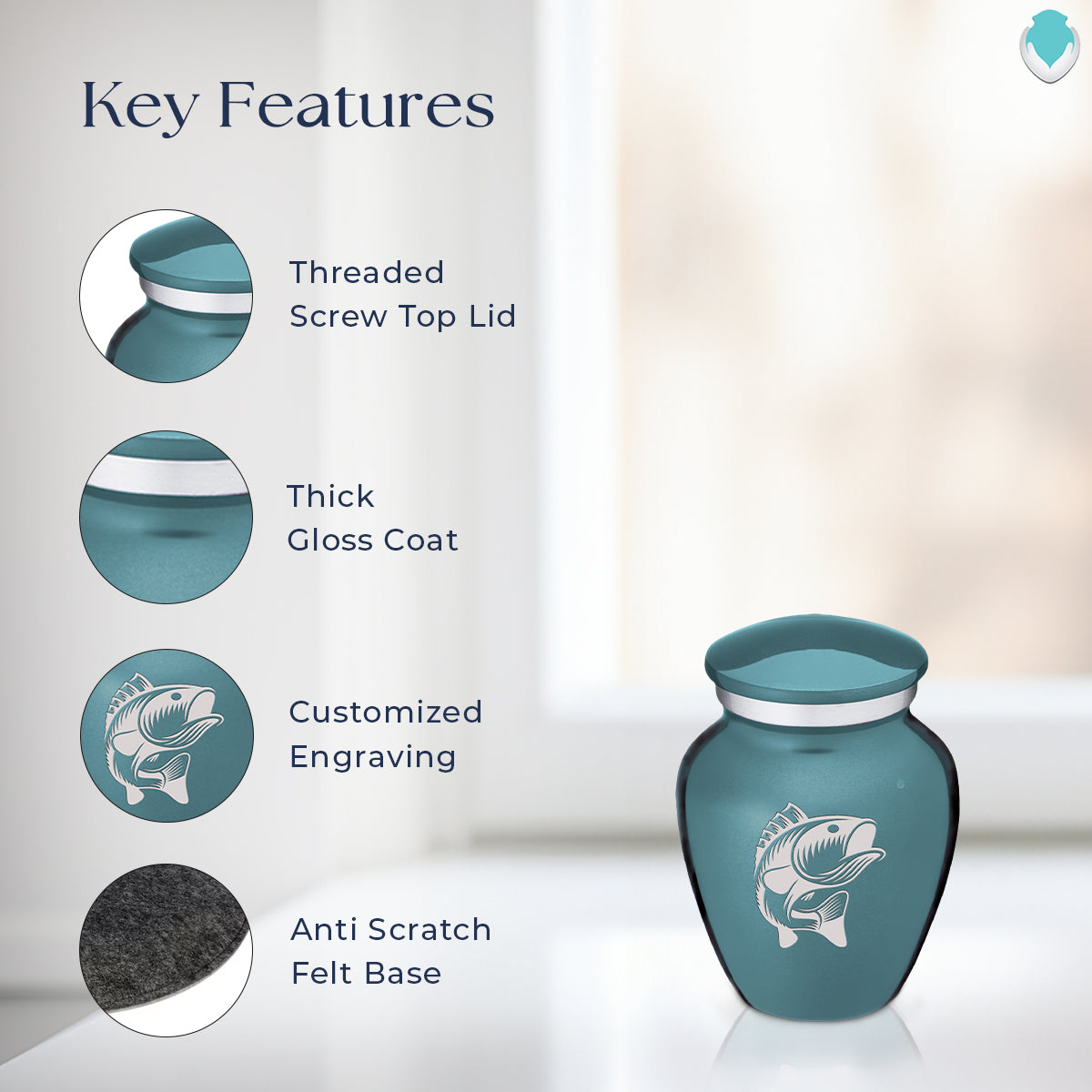 Keepsake Embrace Teal Fish Cremation Urn