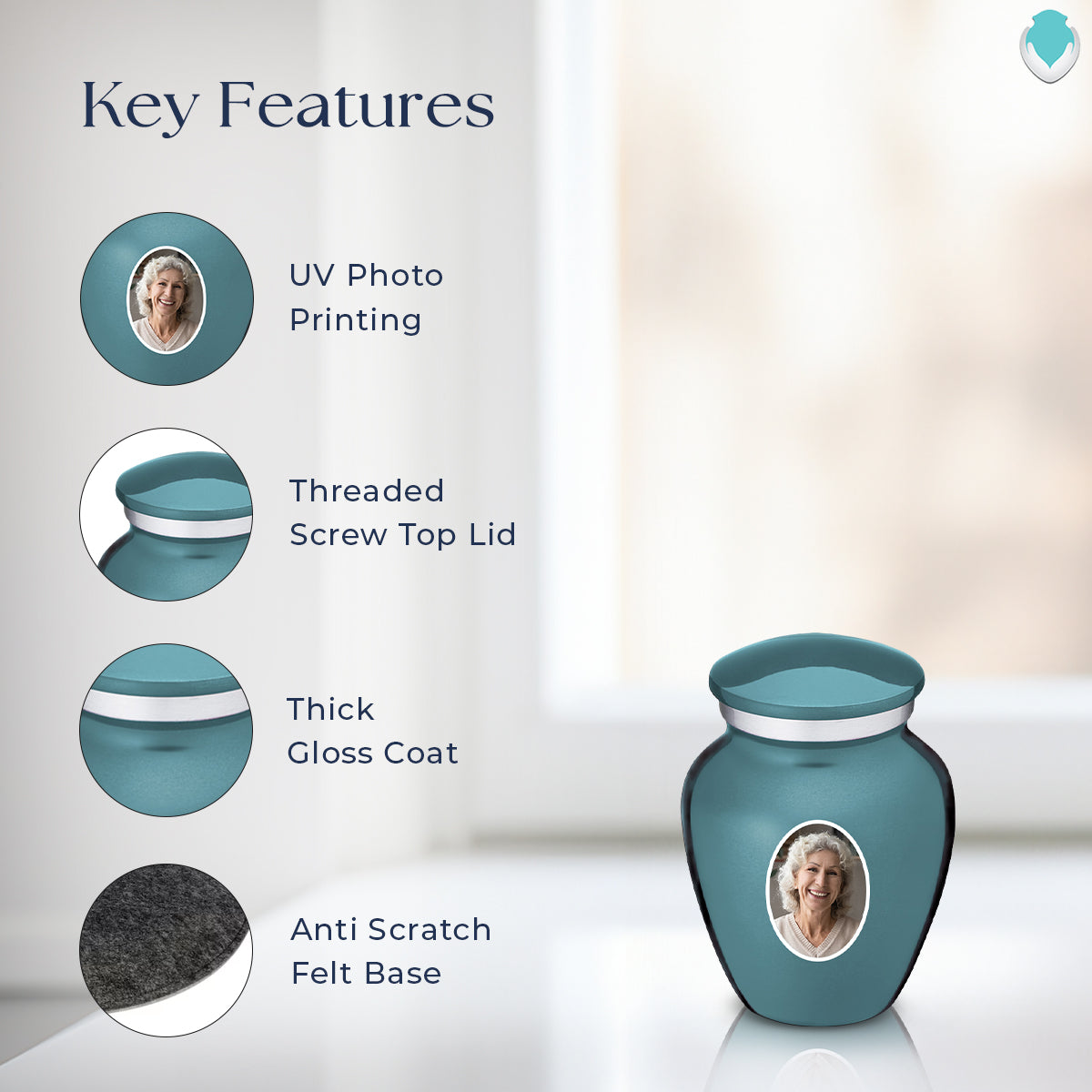 Keepsake Embrace Teal Portrait Cremation Urn