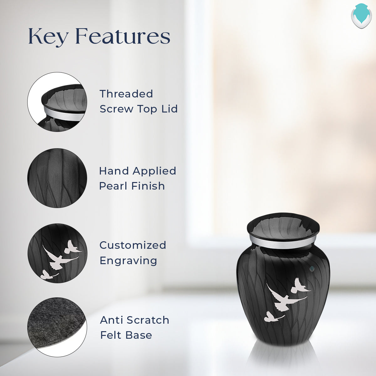 Keepsake Embrace Pearl Black Doves Cremation Urn