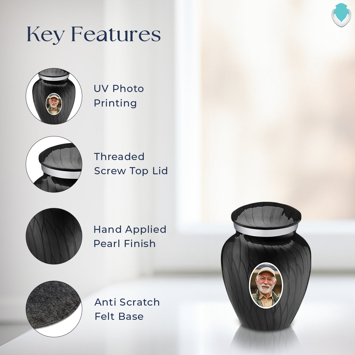 Keepsake Embrace Pearl Black Portrait Cremation Urn