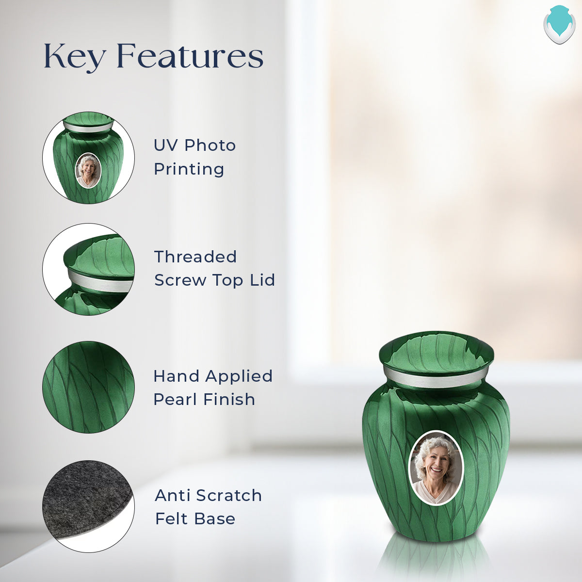 Keepsake Embrace Pearl Green Portrait Cremation Urn