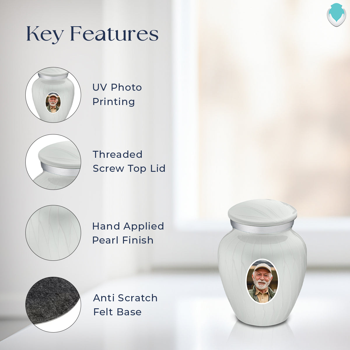 Keepsake Embrace Pearl White Portrait Cremation Urn