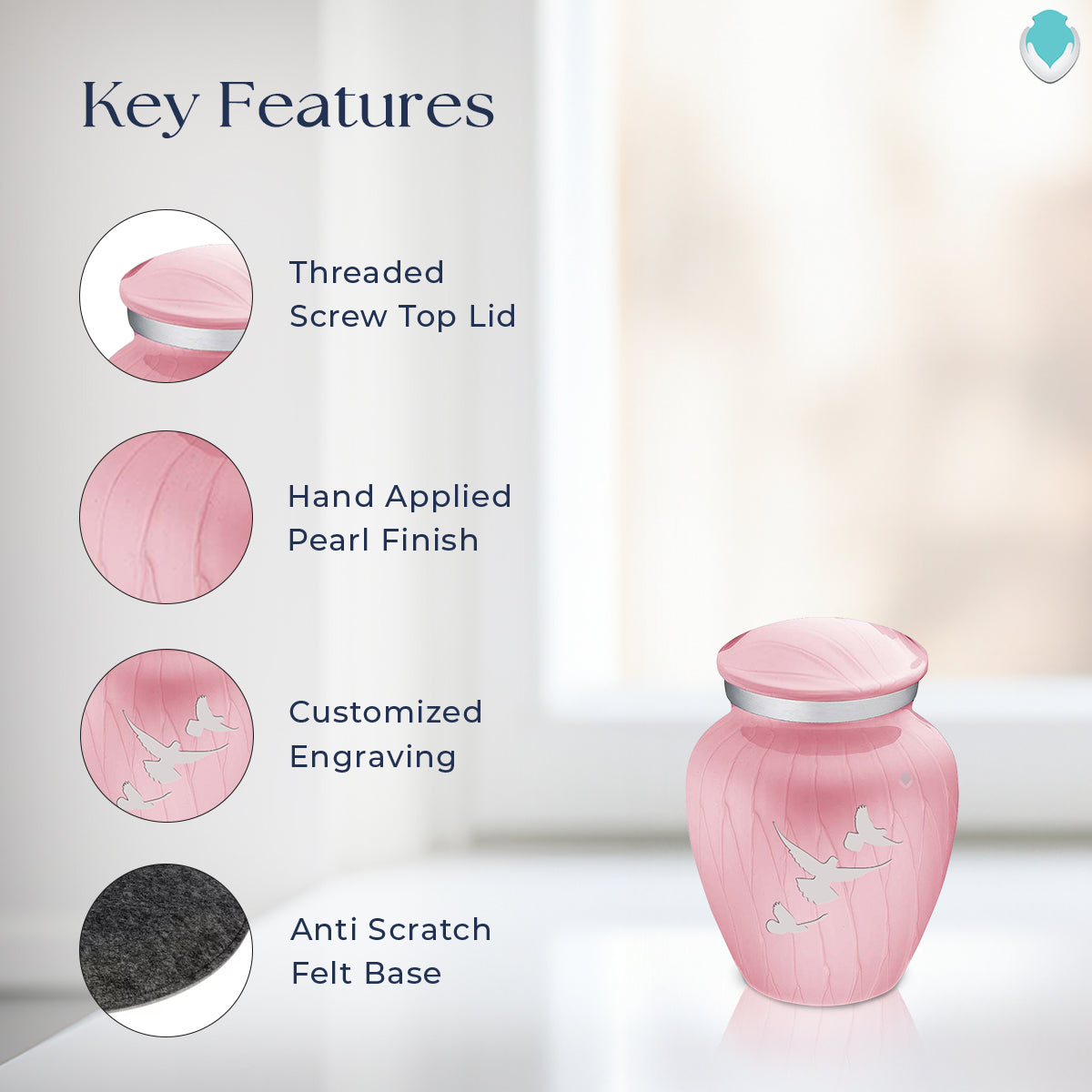 Keepsake Embrace Pearl Light Pink Doves Cremation Urn