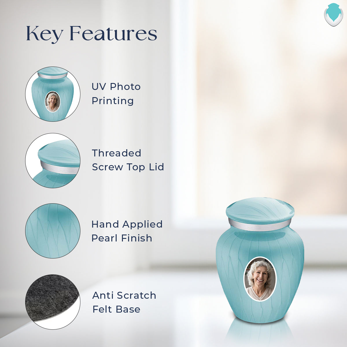 Keepsake Embrace Pearl Light Blue Portrait Cremation Urn